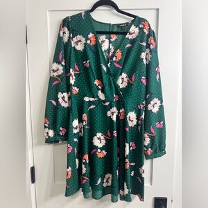 Express Green Floral Long Sleeve Dress
